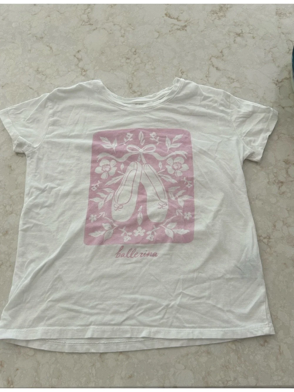Old Navy Girls Coquette White Tee with Pink Ballerina Graphic
